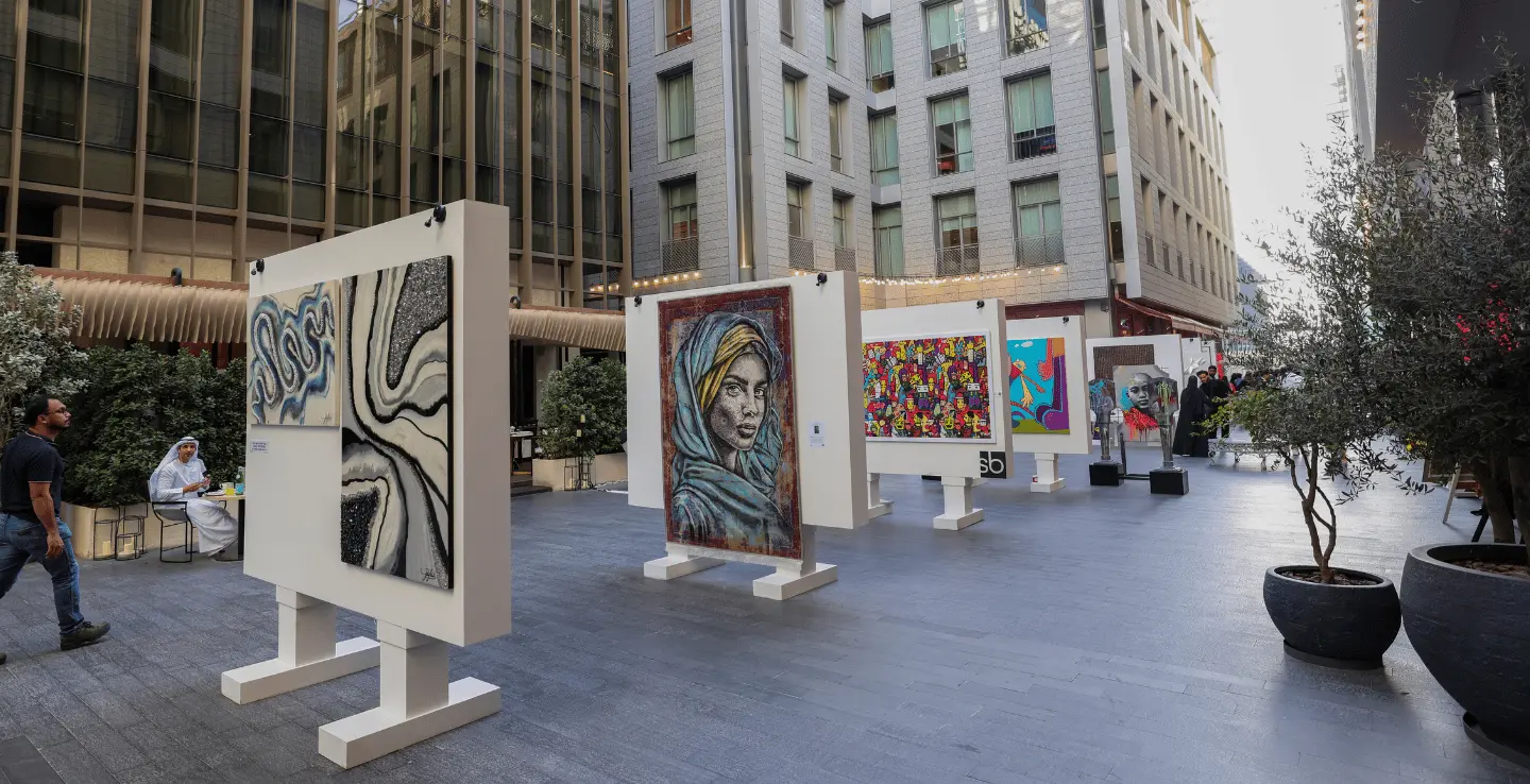 Art displays and visitors at DIFC Art Nights 2025, from the official DIFC gallery